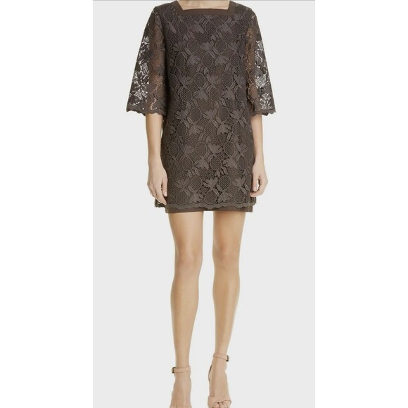 See by Chloe Dress Womens 38 Medium Brown Lace Pineapple Shift Mini Party